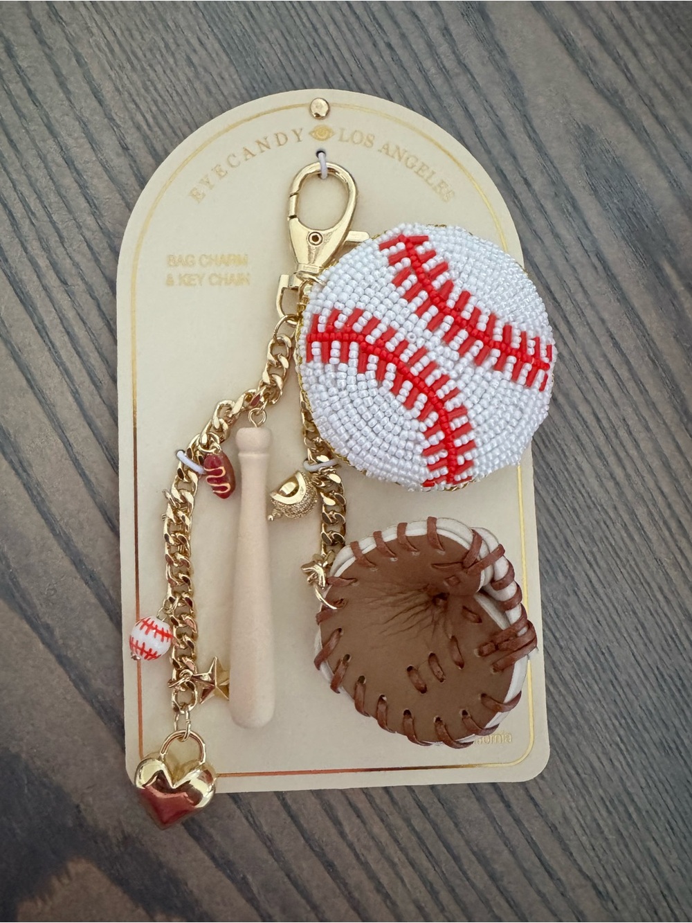 eye candy White and Red Baseball-Themed Bag Charm